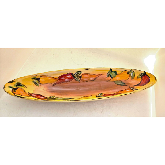 OLIVE/CONDIMENT/BREAD DISH-Tabletops Gallery-Long Narrow-Hand Painted/Crafted - Picture 1 of 11